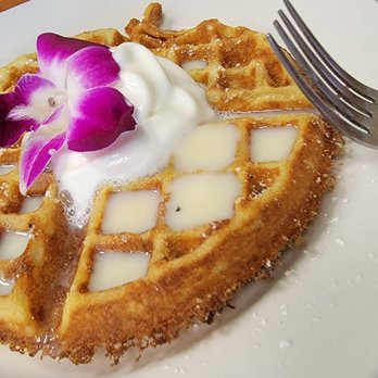 Guieb Cafe - Poi Mochi waffle with coconut syrup - New American Near Me - Honolulu, Hawaii