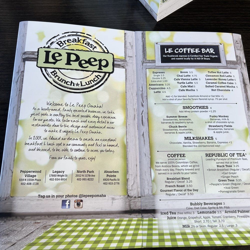 Le Peep - Aksarben Pointe - Menu - Breakfast & Brunch Near Me - Omaha, Nebraska Le Peep - Aksarben Pointe - Menu - Breakfast & Brunch Near Me - Omaha, Nebraska