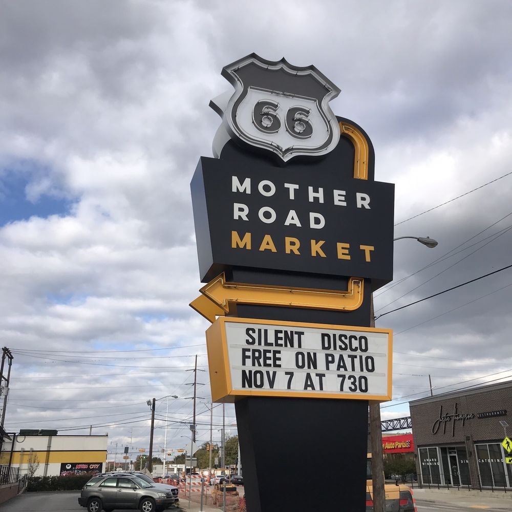 Doctor Kustom - a sign for the 66 mother road market - Brazilian Near Me - Tulsa, Oklahoma
