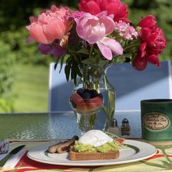 Pond Mountain Inn - Avocado Toast for Aficionados Al Fresco with Peonies.