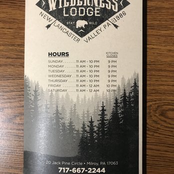 The Wilderness Lodge - Menu cover - Bars Near Me - Milroy, Pennsylvania The Wilderness Lodge - Menu cover - Bars Near Me - Milroy, Pennsylvania