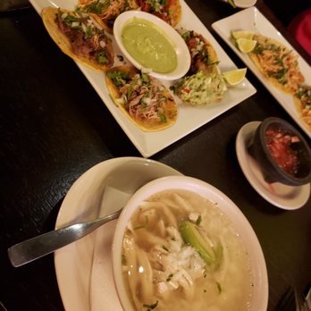 Little Mexican Cafe - mini taco appetizer with chicken soup - Mexican Near Me - New Rochelle, New York
