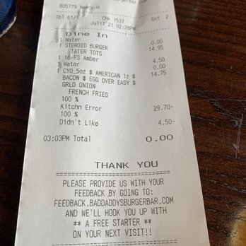 Bad Daddys Burger Bar - Manager took care of the bill. - Burgers Near Me - Chamblee, Georgia