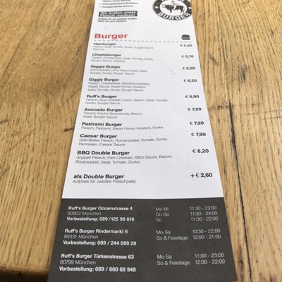 Menu photo 1 Restaurant RUFF'S BURGER Munich, BY