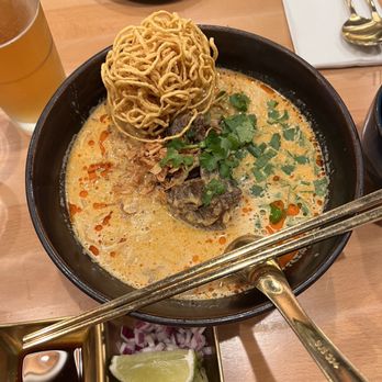 Manaao - Khao Soi with braised beef ($20) - Thai Near Me - Tustin, California Manaao - Khao Soi with braised beef ($20) - Thai Near Me - Tustin, California