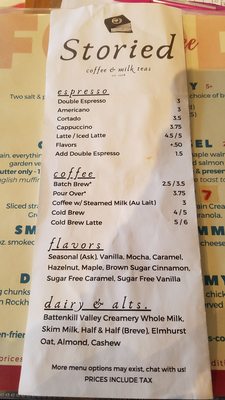 Menu photo 3 Storied Coffee & Milk Teas Scotia, NY