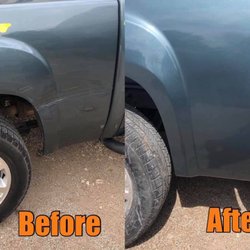 The Austin Body Shop - Blue Silverado Paint Scratch Repair on Truck Bed Fender