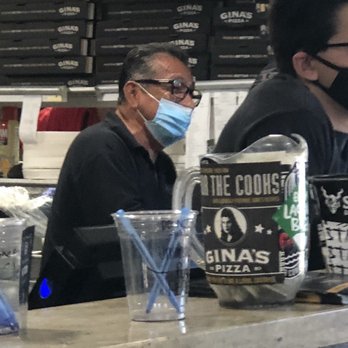 Gina's Pizza - Mask just under the tip of his nose. - Italian Near Me - Laguna Beach, California Gina's Pizza - Mask just under the tip of his nose. - Italian Near Me - Laguna Beach, California