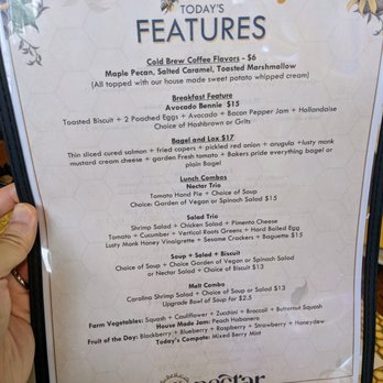 Nectar - Daily specials ("Today's Features") menu, 2 of 2. Cold brew coffee, breakfast and lunch specials, and more. - Breakfast & Brunch Near Me - Hilton Head Island, South Carolina
