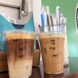 Dirty brown latte (left), macadamia nut latte (right) Dirty brown latte (left), macadamia nut latte (right)