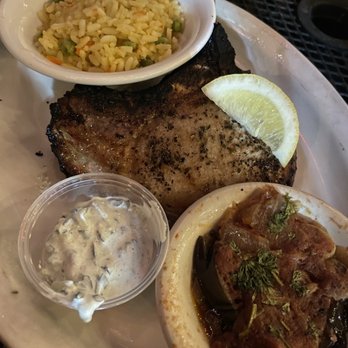 John the Greek - Pork Chop with eggplant and rice pilaf - Mediterranean Near Me - San Antonio, Texas