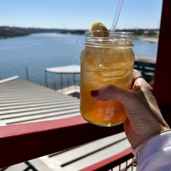 River City Grille - Kathie's sweet tea with the gorgeous view.