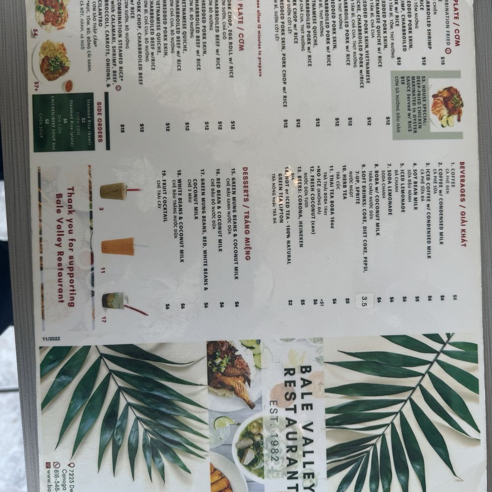 Bale Valley Restaurant - Vietnamese Near Me - Canoga Park, California