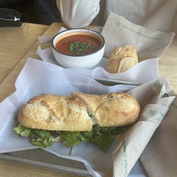 Bōm Dough - smoked brisket, pesto, and fresh mozzarella sandwich, tomato soup with baguette - Breakfast & Brunch Near Me - Cambridge, Massachusetts Bōm Dough - smoked brisket, pesto, and fresh mozzarella sandwich, tomato soup with baguette - Breakfast & Brunch Near Me - Cambridge, Massachusetts