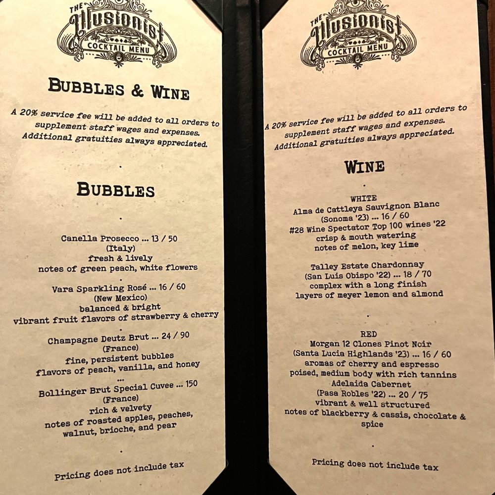 The Illusionist - Cocktail menu: bubbles / wine - Speakeasies Near Me - San Francisco, California The Illusionist - Cocktail menu: bubbles / wine - Speakeasies Near Me - San Francisco, California