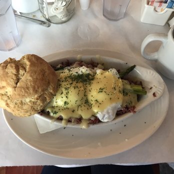 The Buttered Biscuit - Corned beef hash Benedict special. - New American Near Me - Bradley Beach, New Jersey