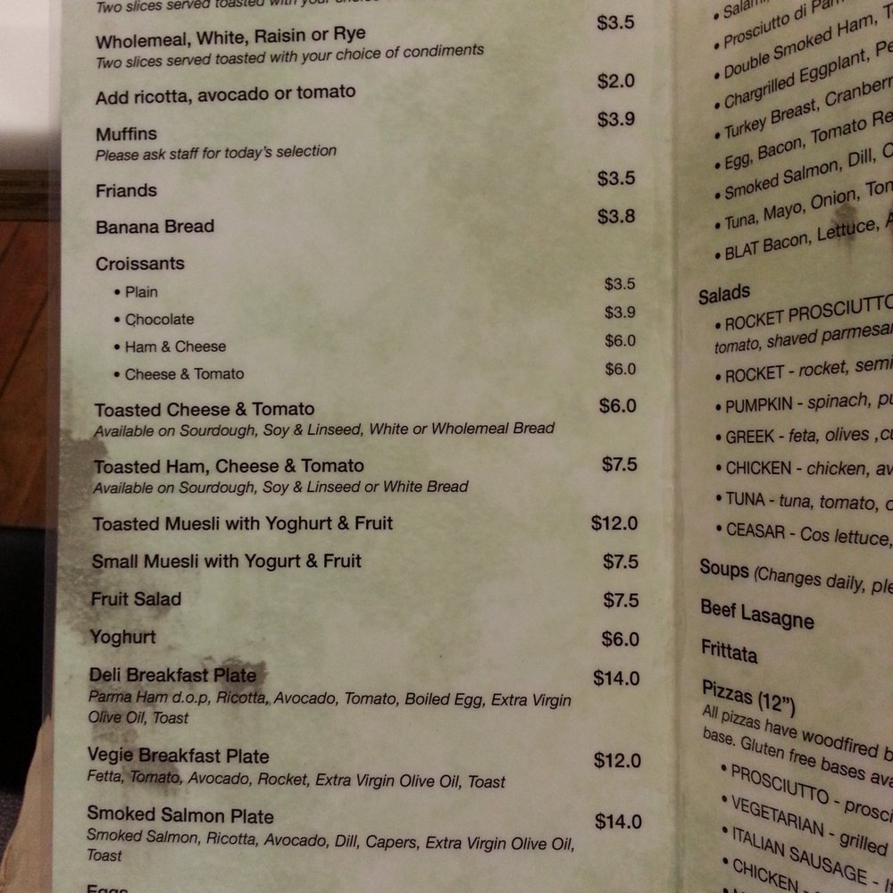 Breakfast menu