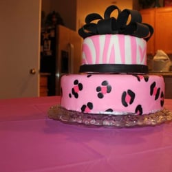 Lisa Marie's Kitchen - My safari themed baby shower cake covered with marshmallow fondant. White cake with black and pink zebra on the inside!