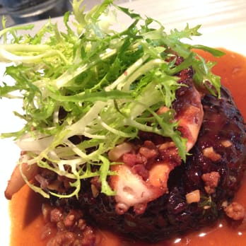 MC Kitchen - Stone Oven Roasted Octopus: nero risotto forma, pancetta-sherry vinaigrette D E L I C I O U S! - Italian Near Me - Miami, Florida