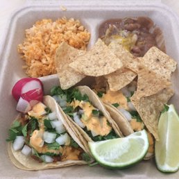 Three taco combo - carne asada, al pastor, and chicken plus rice and beans Three taco combo - carne asada, al pastor, and chicken plus rice and beans