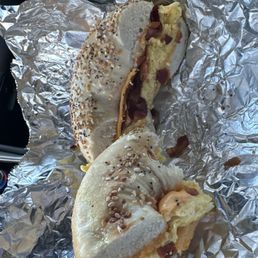 a breakfast sandwich wrapped in foil