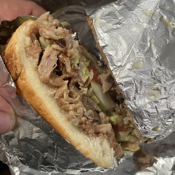 Tacos El Jefe - Torta de carnitas... I ask for extra salsa verde pretty good!!!! - Mexican Near Me - Bell, California