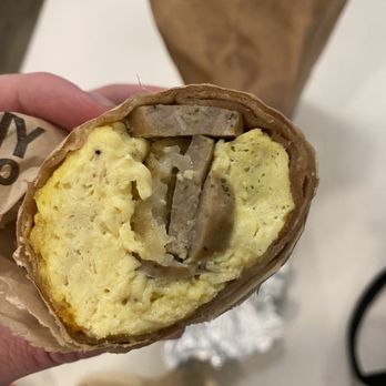 d'Lite Healthy On The Go - This was my traditional breakfast burrito for $10. Eggs over cooked to the max, no cheese, 1 piece of a potato, and sausage below average. - Coffee & Tea Near Me - Phoenix, Arizona d'Lite Healthy On The Go - This was my traditional breakfast burrito for $10. Eggs over cooked to the max, no cheese, 1 piece of a potato, and sausage below average. - Coffee & Tea Near Me - Phoenix, Arizona