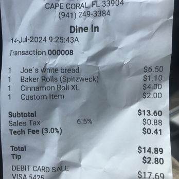 Darias German Bakery & Bistro - The receipt of my purchase. - Bakeries Near Me - Cape Coral, Florida Darias German Bakery & Bistro - The receipt of my purchase. - Bakeries Near Me - Cape Coral, Florida