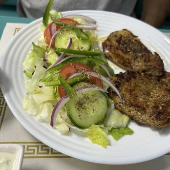 Corfu Greek Restaurant - Grilled pork chops & salad - Greek Near Me - Winter Springs, Florida Corfu Greek Restaurant - Grilled pork chops & salad - Greek Near Me - Winter Springs, Florida