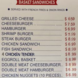 Lighthouse Seafood Restaurant - Basket Sandwich Menu as of 10/2025