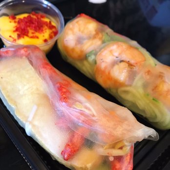 Spring Rollin' - One hot cheeto and tofu spring roll with nacho cheese dipping sauce, the other shrimp. Both delicious. - Vietnamese Near Me - Albuquerque, New Mexico