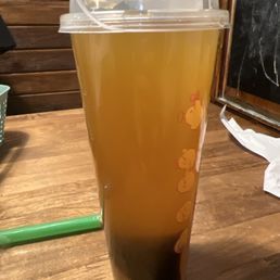 Mango green tea with grass jelly but only one block of jelly??