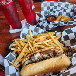 WingNutz - Cheese steak, fries, cheese Stix and tea.