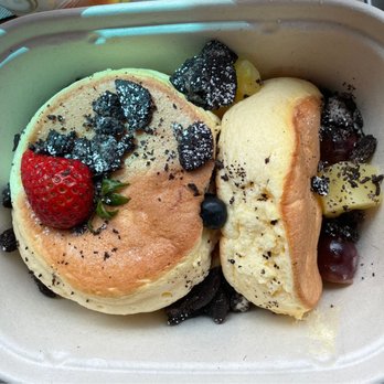 Motto Tea Cafe - Motto's Signature Nutellamisu Mousse Souffl Pancake.  To-go without the sauce on top yet. - Bubble Tea Near Me - San Gabriel, California