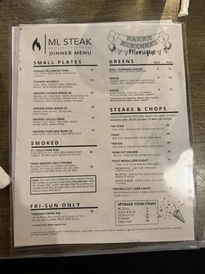 Menu photo 1 ML Steak Modern Chophouse Richmond, VA Menu photo 1 ML Steak Modern Chophouse Richmond, VA