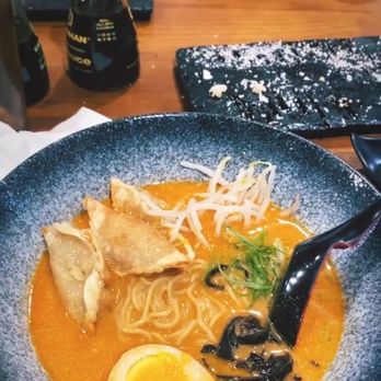 Hanano Ramen - I ordered the spicy miso with thin noodles, pan fried gyozas (which were super crispy!) and 4 free toppings included! - Ramen Near Me - Orange, California Hanano Ramen - I ordered the spicy miso with thin noodles, pan fried gyozas (which were super crispy!) and 4 free toppings included! - Ramen Near Me - Orange, California