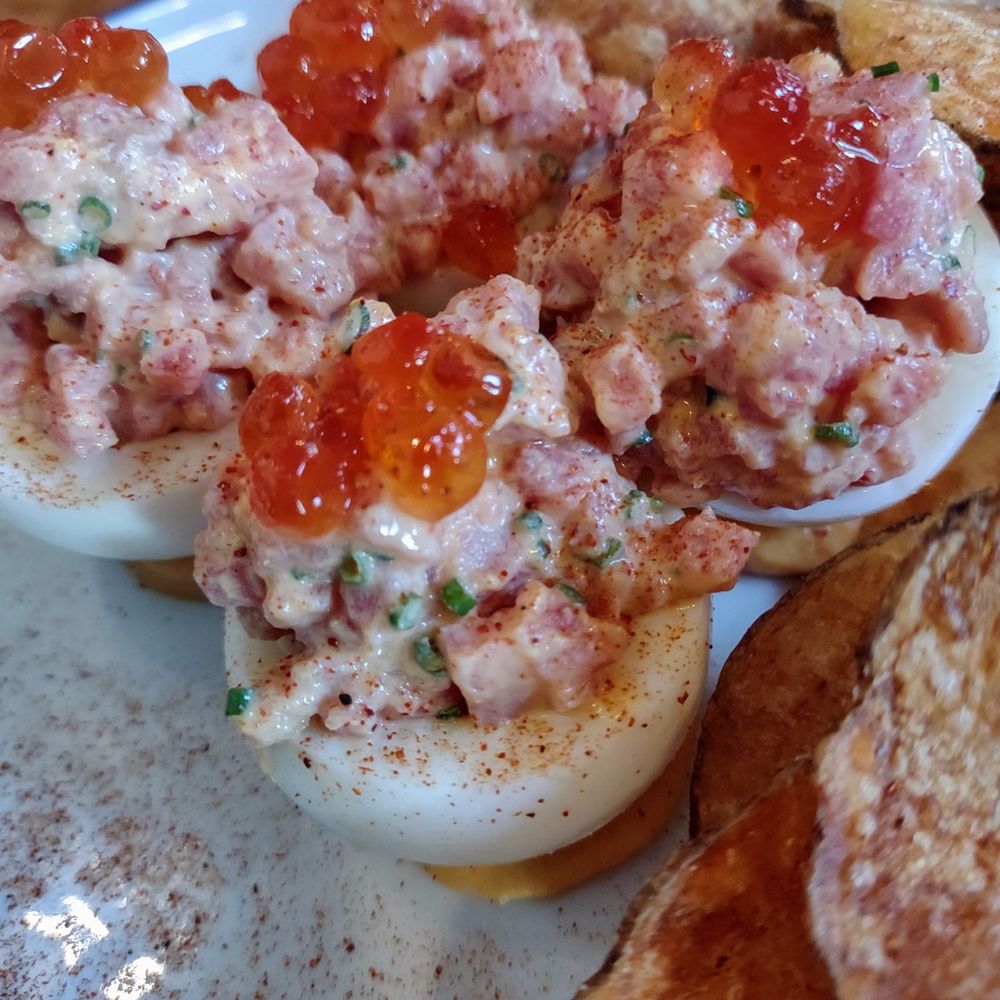 Marrow - Steak tartar, salmon row deviled eggs. Why are their house made chips so flavorful??? - Cocktail Bars Near Me - Rochester, Minnesota Marrow - Steak tartar, salmon row deviled eggs. Why are their house made chips so flavorful??? - Cocktail Bars Near Me - Rochester, Minnesota