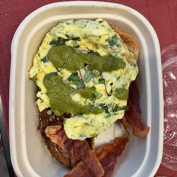 Bluestone Lane Upper West Side Café - Folded Chimichurri Eggs & Bacon Toast - Coffee & Tea Near Me - New York, New York