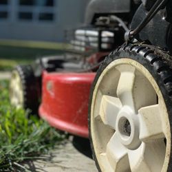 New wheels on my lawn mower i think i like it alhamdulilah