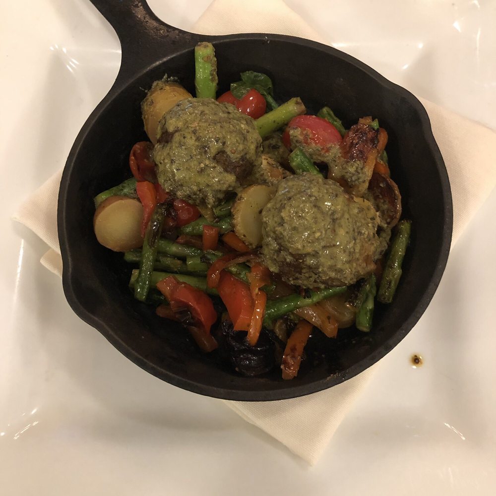 Chautauqua Dining Hall - Bison meatball skillet, asparagus, roasted potatoes and cherry tomatos - American Near Me - Boulder, Colorado