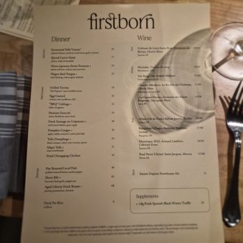 Firstborn - Dinner menu - Chinese Near Me - Los Angeles, California