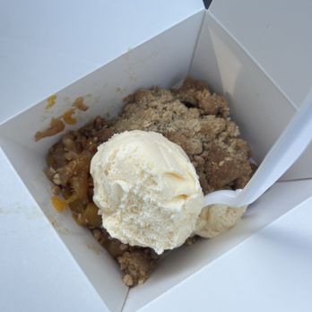 Ranch House BBQ & Steakhouse - Peach cobbler with ice cream - Barbeque Near Me - Olympia, Washington Ranch House BBQ & Steakhouse - Peach cobbler with ice cream - Barbeque Near Me - Olympia, Washington