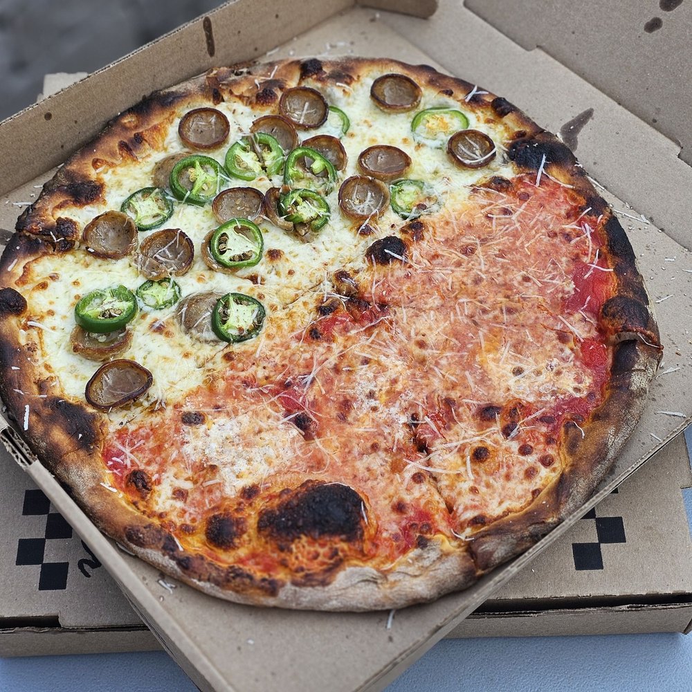 IL Fuoco Dentro - Half plain half sausage and jalapeno - Pizza Near Me - Mullica Hill, New Jersey IL Fuoco Dentro - Half plain half sausage and jalapeno - Pizza Near Me - Mullica Hill, New Jersey