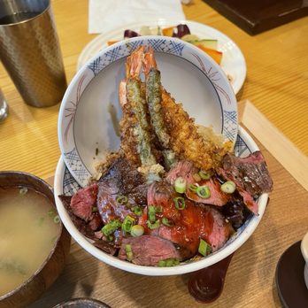 Tendon Kohaku - Beef steak aiomori tendon set - Japanese Near Me - Bellevue, Washington
