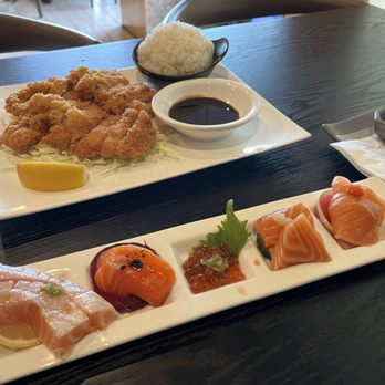Sushi Kashiwa - Chicken Katsu and Salmon Sampler Plate - Sushi Bars Near Me - Pacifica, California Sushi Kashiwa - Chicken Katsu and Salmon Sampler Plate - Sushi Bars Near Me - Pacifica, California