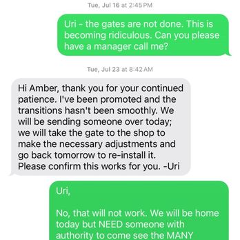 Bespoke Fence - Ongoing texts trying to get them to fix the gates - Fences & Gates Near Me - Chicago, Illinois