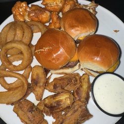 James Dean Sports Bar - The Dean Sampler 3 Sliders with Fried Artichoke, Cauliflower, Onion Rings