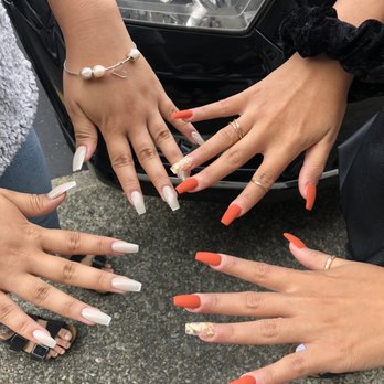 Glamour Nail Spa - Orange nails done by Kelly, and nude nails done by the guy. - Nail Salons Near Me - Renton, Washington Glamour Nail Spa - Orange nails done by Kelly, and nude nails done by the guy. - Nail Salons Near Me - Renton, Washington