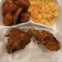 Wing dinner (yes I said wings at least that's what I ordered) Mac and cheese and yams