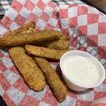 Bucky Bee's BBQ - Fried pickle spears with ranch = a nice change from typical sliced pickles but we're not delivered very hot. - Barbeque Near Me - Cave City, Kentucky Bucky Bee's BBQ - Fried pickle spears with ranch = a nice change from typical sliced pickles but we're not delivered very hot. - Barbeque Near Me - Cave City, Kentucky